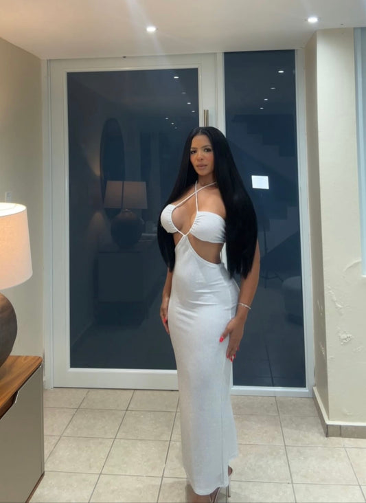 Shiny Silver Maxi Dress