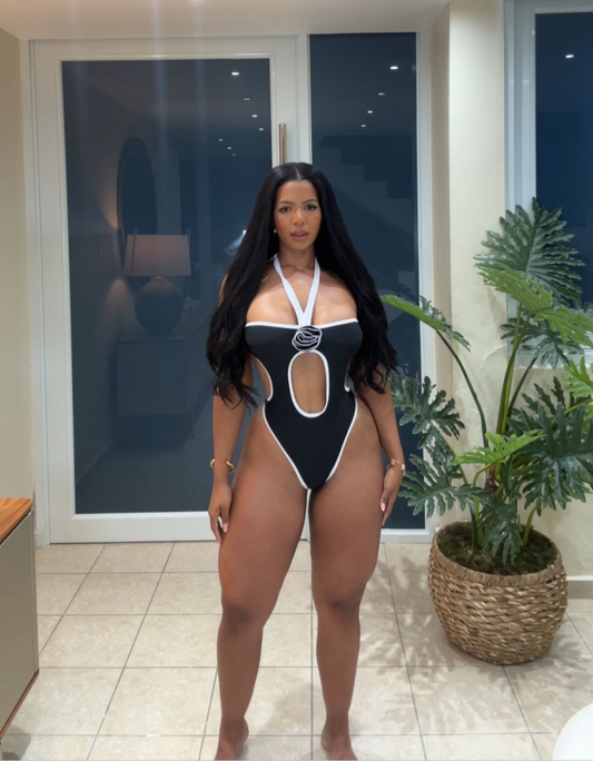 Black and White Floral Swimwear