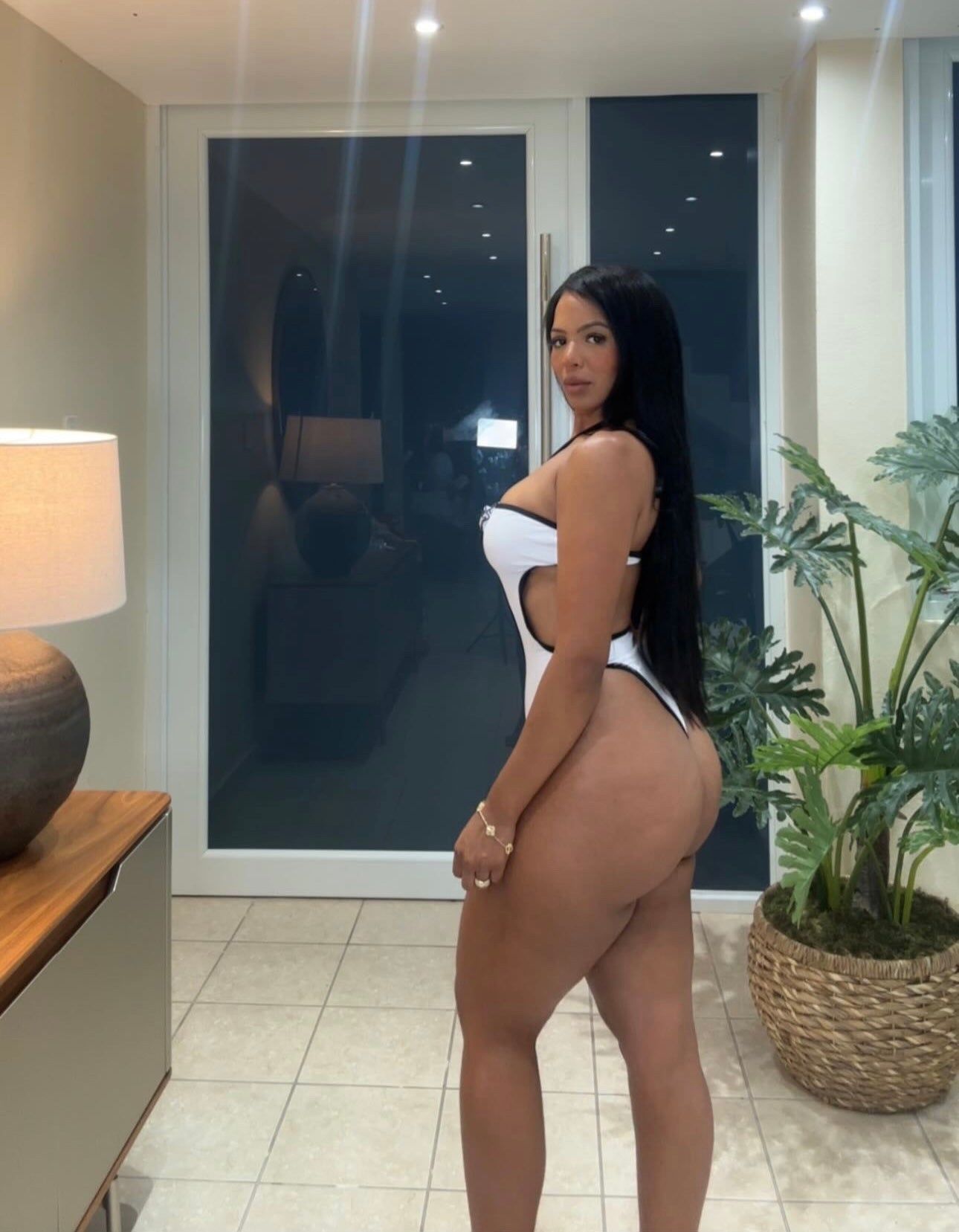 White and Black Flower Swimwear