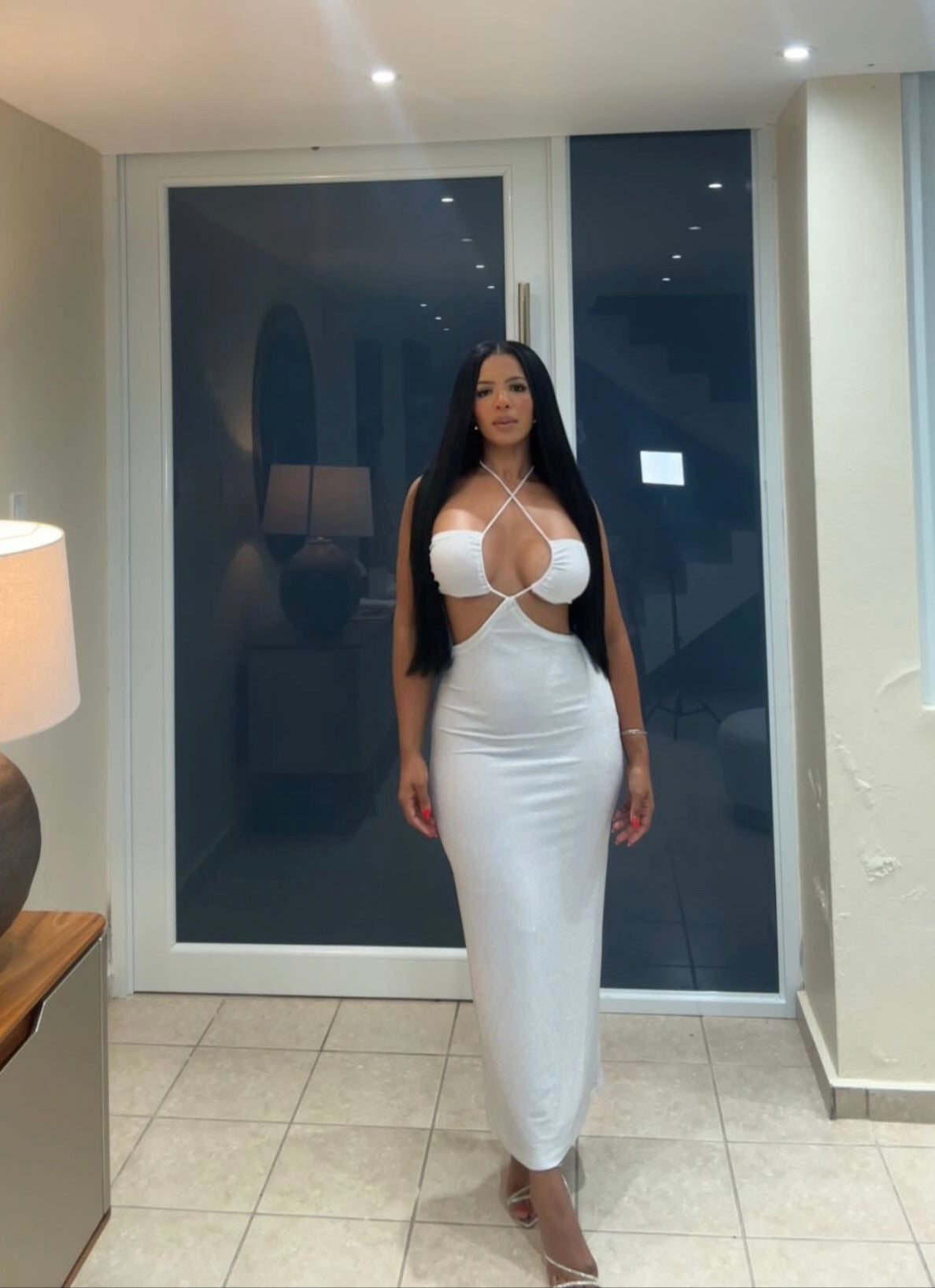Shiny Silver Maxi Dress